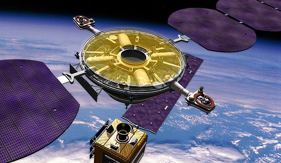 Popular Mechanics illustration, "Satellite Tug"