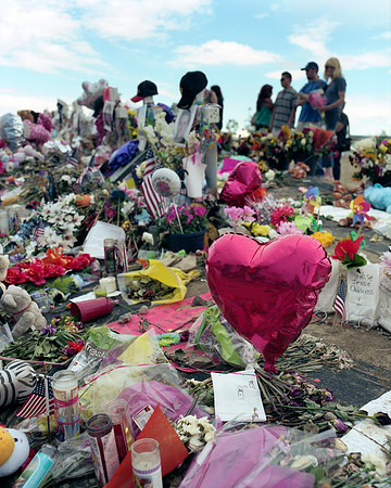 Shrine erected for the 12 victims killed in the Aurora, Colorado movie theater shooting.