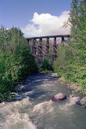 Northwest Railway trestles over the Kennicott River-McCarthy Road, Alaska