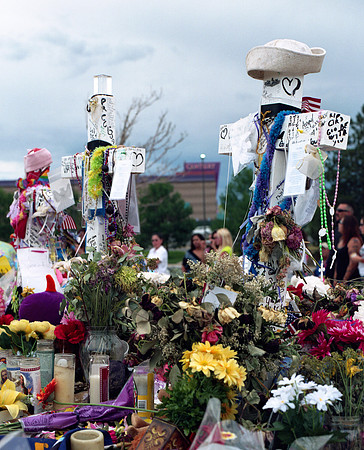 Shrine erected for the 12 victims killed in the Aurora, Colorado movie theater shooting.